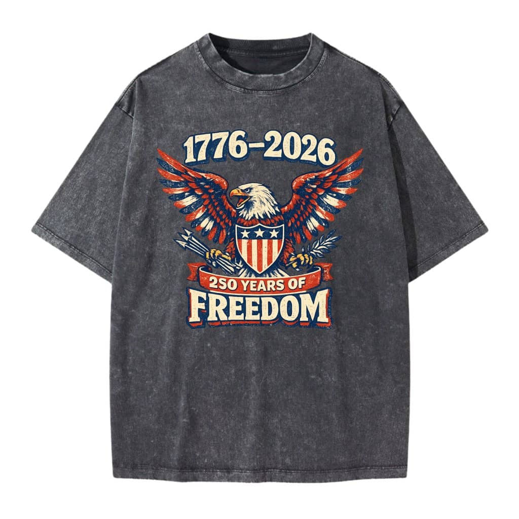 USA 250 Years of Freedom Eagle Graphic 1776–2026, Vintage Patriotic American Flag Design, Retro Independence Celebration - Wash tee