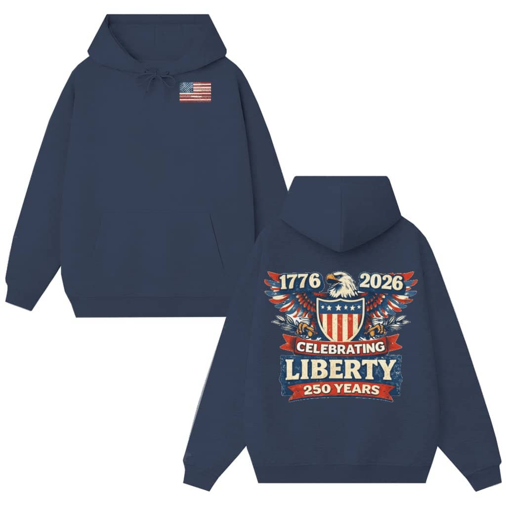 1776–2026 Celebrating Liberty 250 Years Eagle Graphic, Vintage USA Patriotic Design, Independence Day Freedom Style - Hoodie