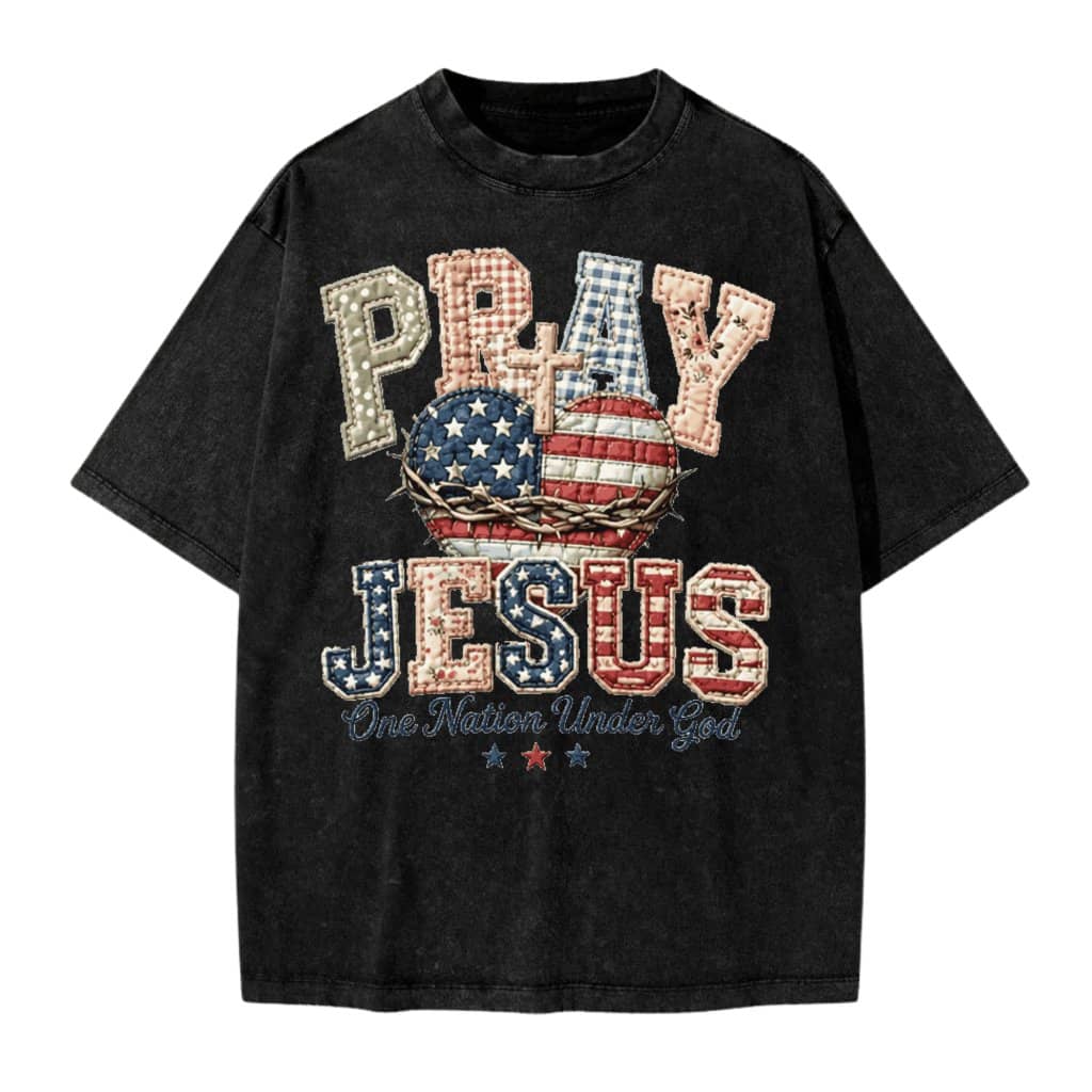 One Nation Under God America Jesus Graphic Wash Tee – Patriotic Christian Gift for Believers, USA Faith Style