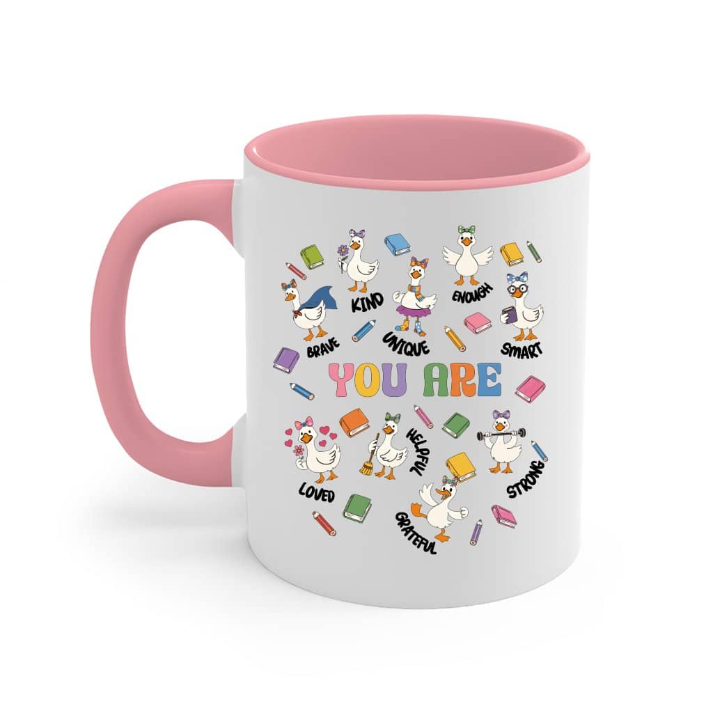 Cute Goose Affirmation Graphic Accent Mug – Back to School SEL Teacher Gift – Inspirational Women Teacher Shirt