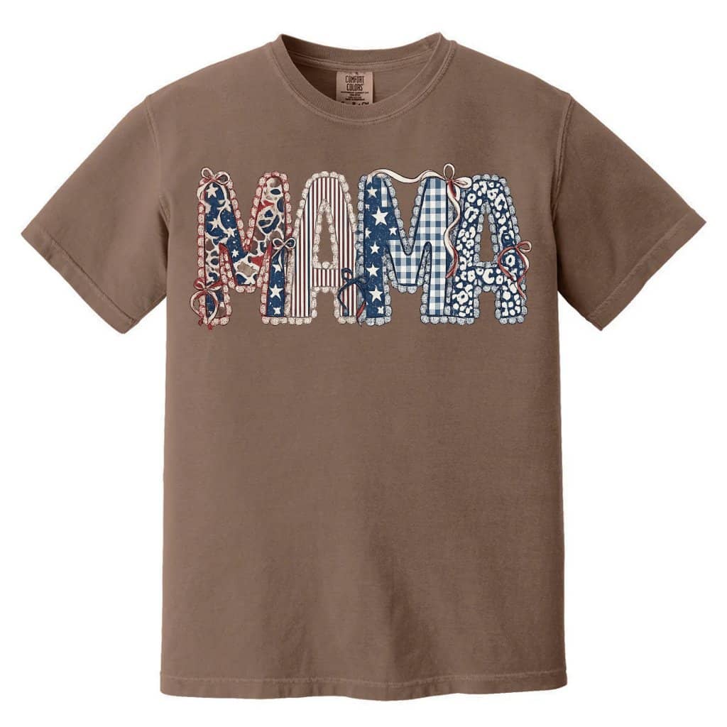 Comfort Colors Coquette Patchwork Mama Graphic Tee – 4th of July Patriotic Mom For Men Or Women, Vintage American Mama Outfit to Gift