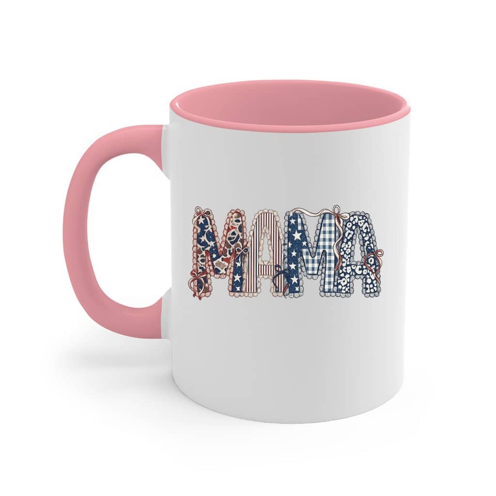 Coquette Patchwork Mama Graphic Accent Mug – 4th of July Patriotic Mom For Men Or Women, Vintage American Mama to Gift
