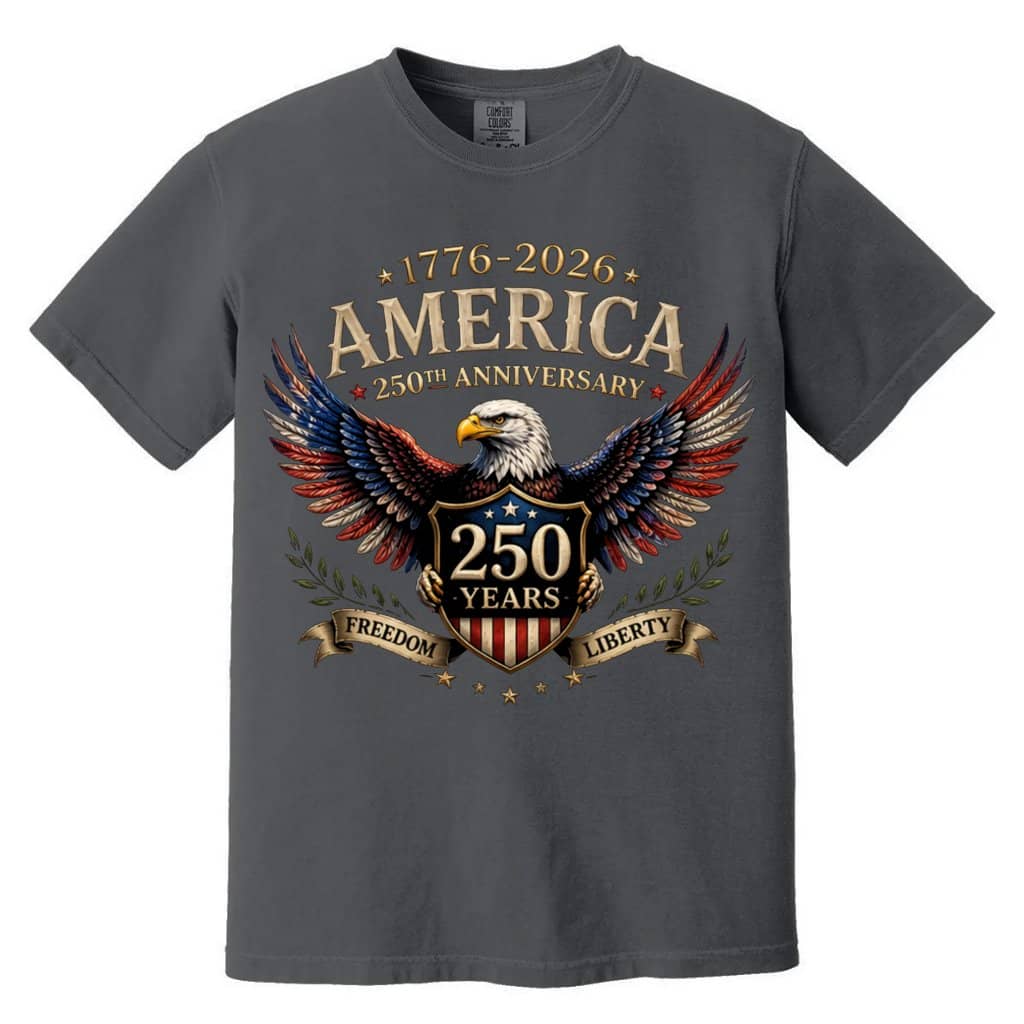 Comfort Colors USA 250 Years Freedom Eagle Shirt – Vintage American Flag 4th of July Tee Patriotic Gift for Family