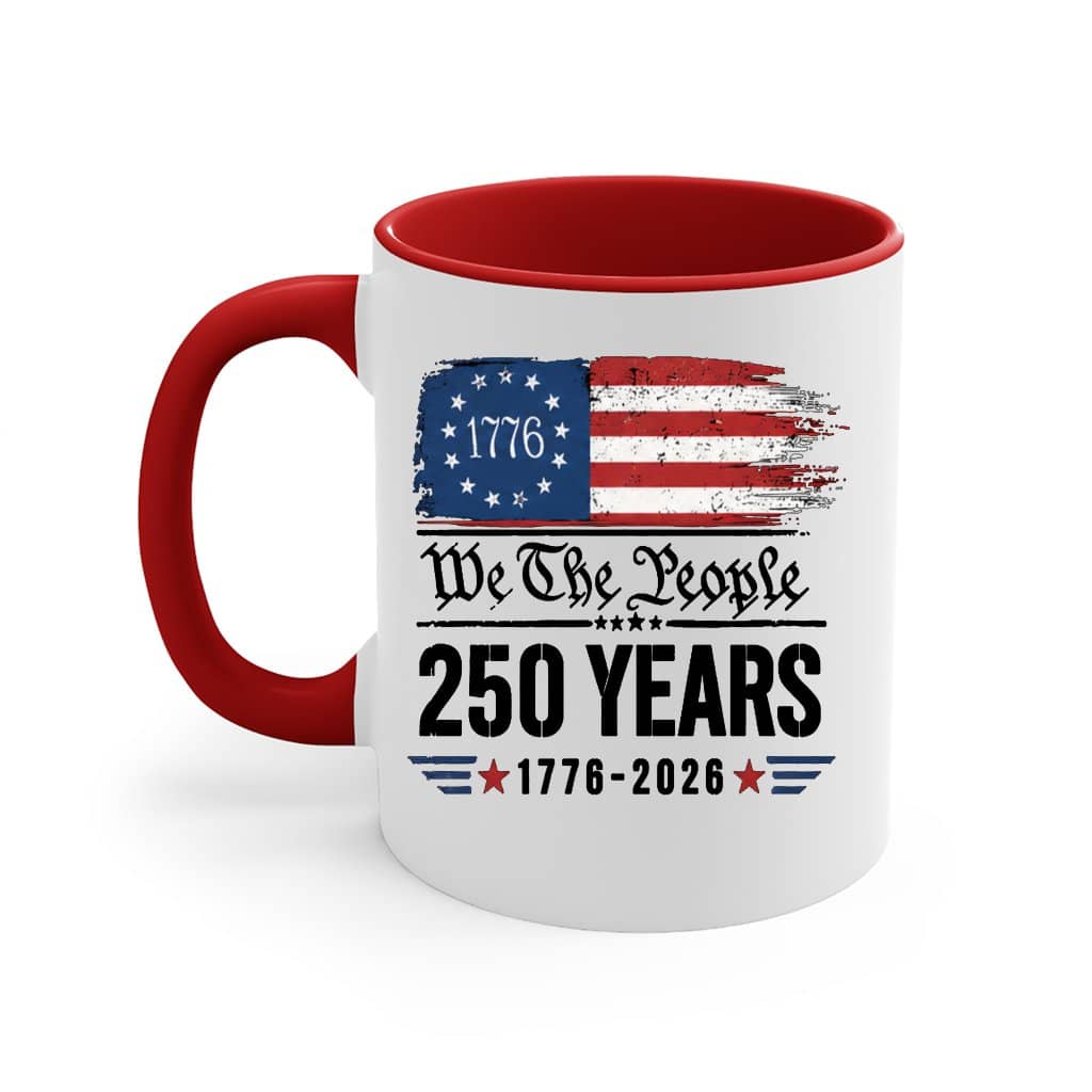 America 250 Years Accent Mug – 4th of July 1776-2026 Tee for Men Women, Distressed Flag Patriotic Design