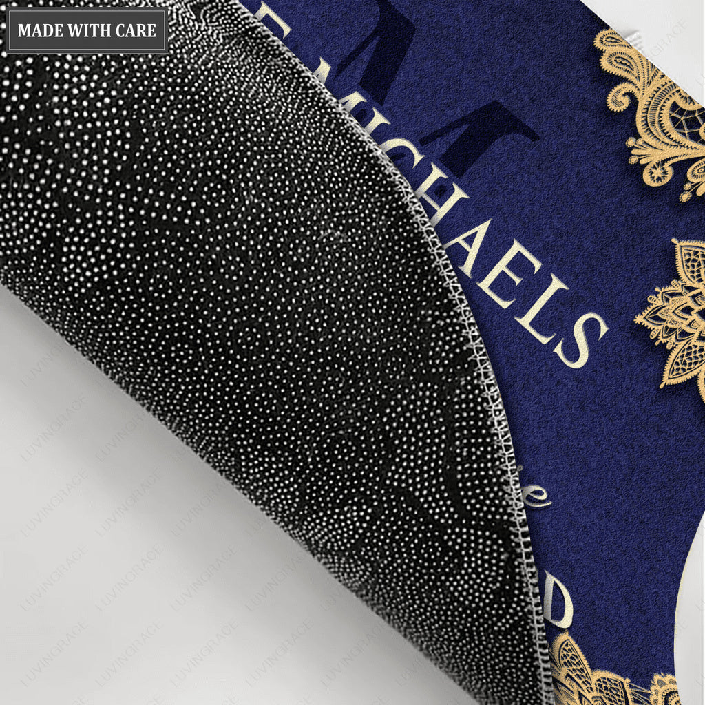 Elegant Floral Lace Royal Blue Serve The Lord Personalized Doormat