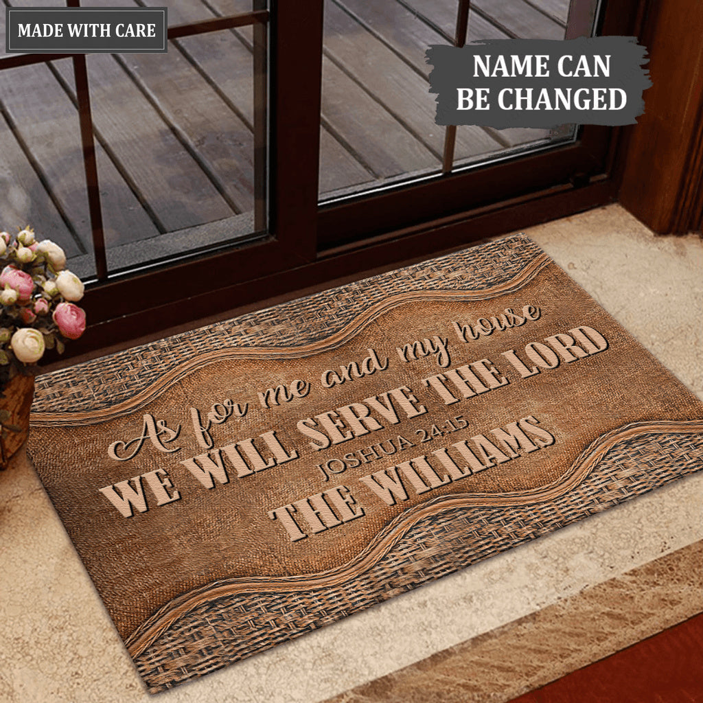 Personalized Rattan Texture Serve The Lord Doormat