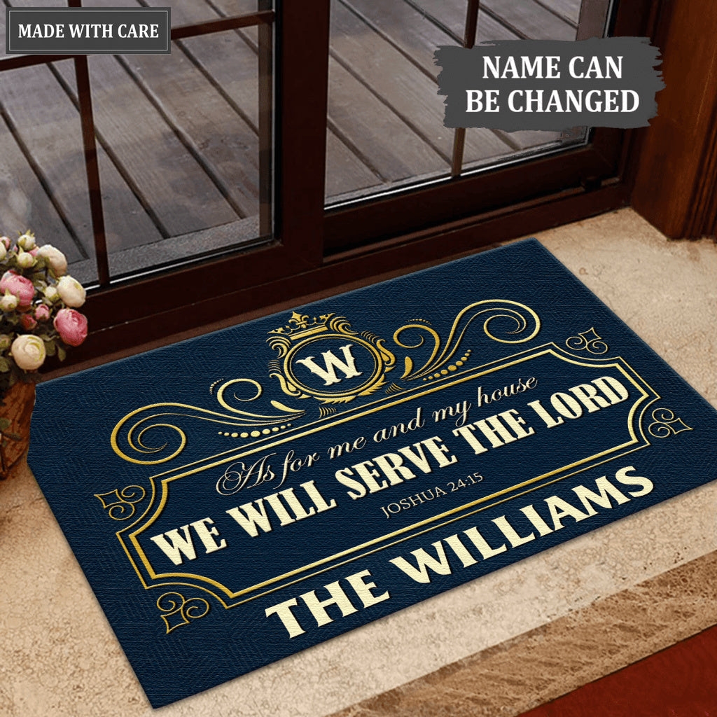Royal Crown Wreath Monogrammed Serve The Lord Personalized Doormat