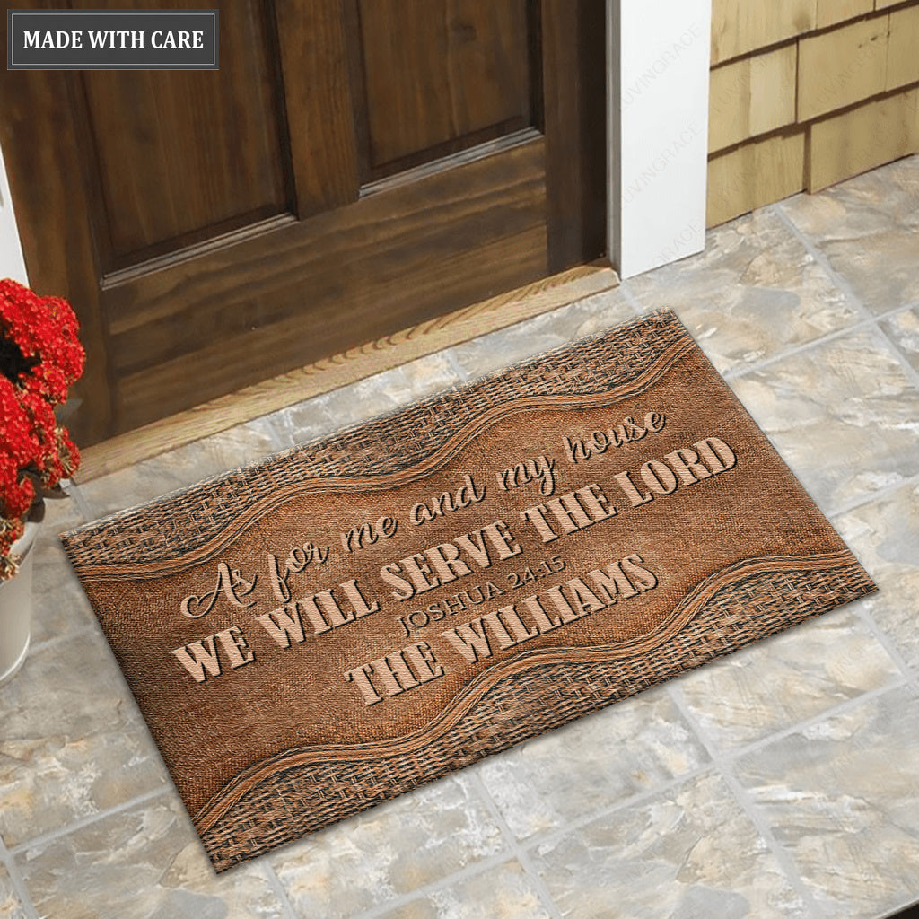 Personalized Rattan Texture Serve The Lord Doormat