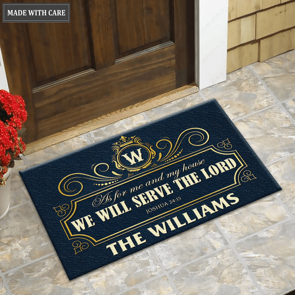 Royal Crown Wreath Monogrammed Serve The Lord Personalized Doormat