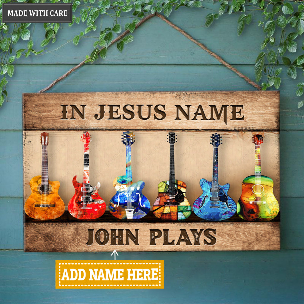 Personalized Guitar In Jesus Play Rectangle Wood Sign