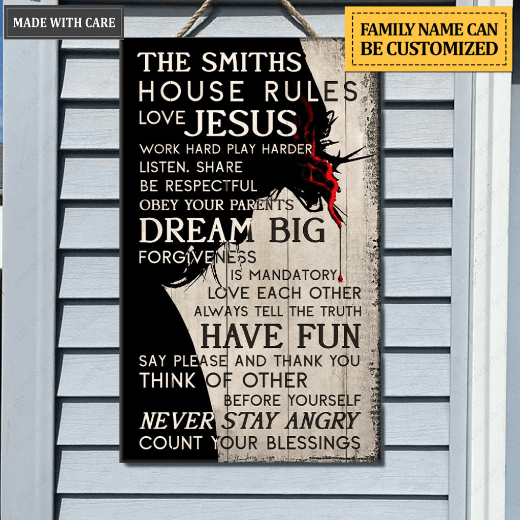 Personalized House Rules Of A Christian Family Rectangle Wood Sign