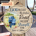 Personalized Old Couple Blessed By God Wood Circle Sign