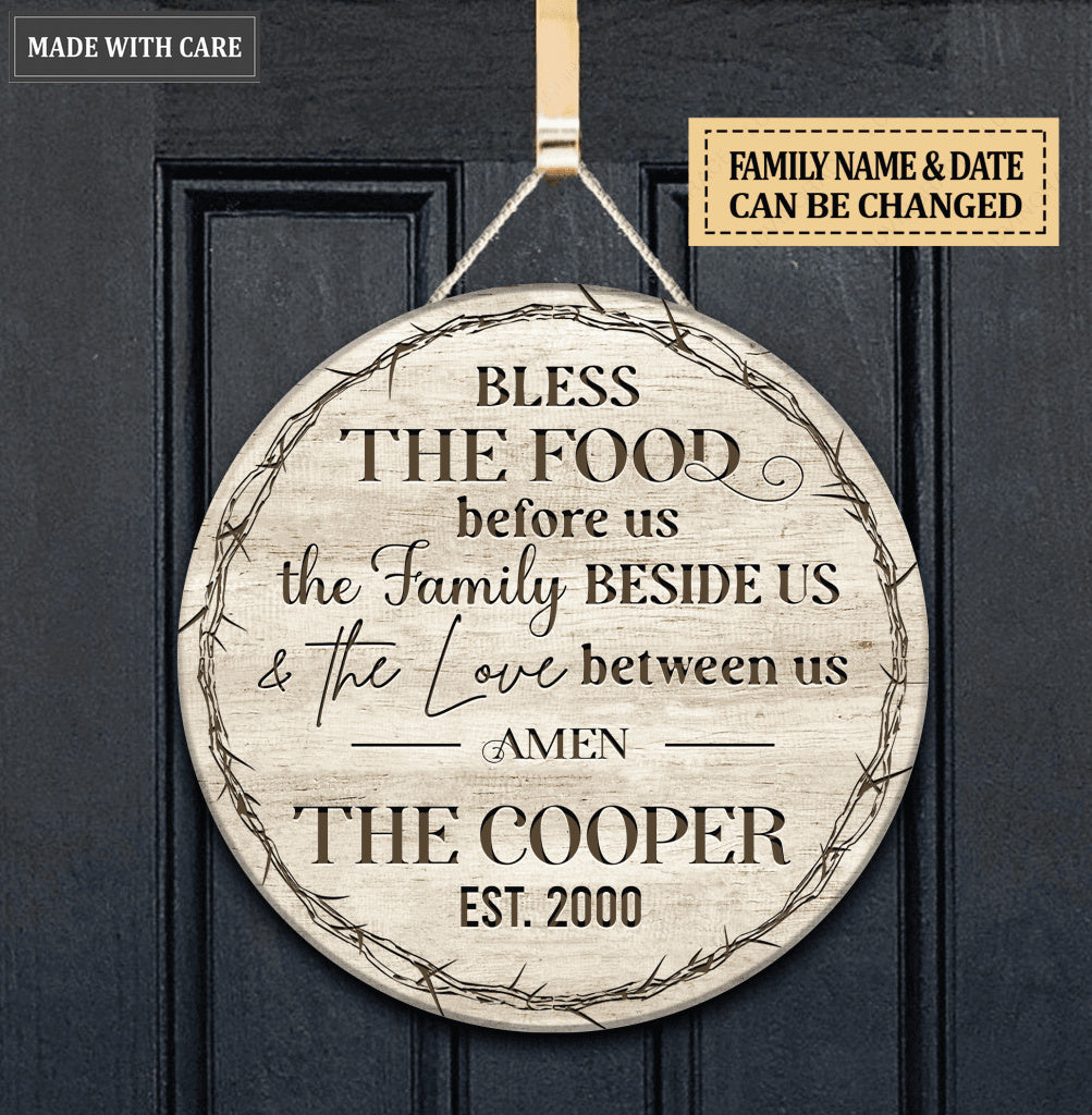 Personalized Bless The Food Family Love Wood Circle Sign