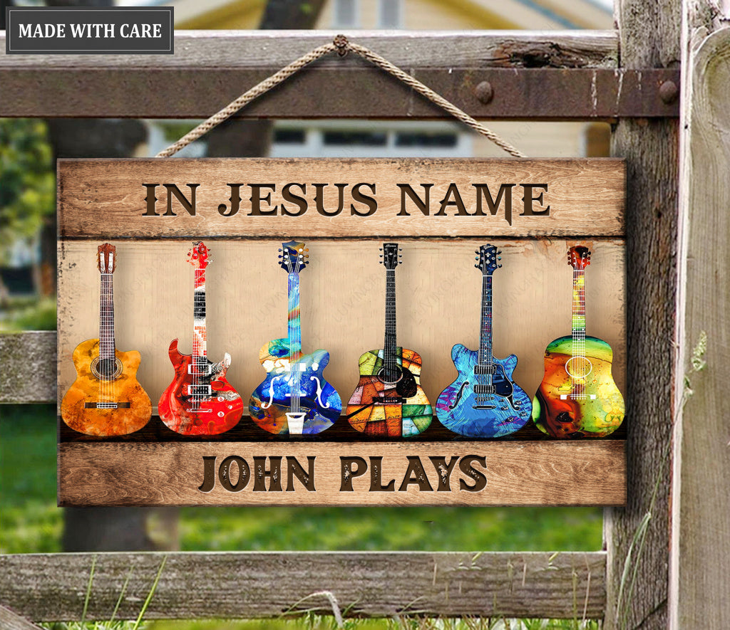 Personalized Guitar In Jesus Play Rectangle Wood Sign