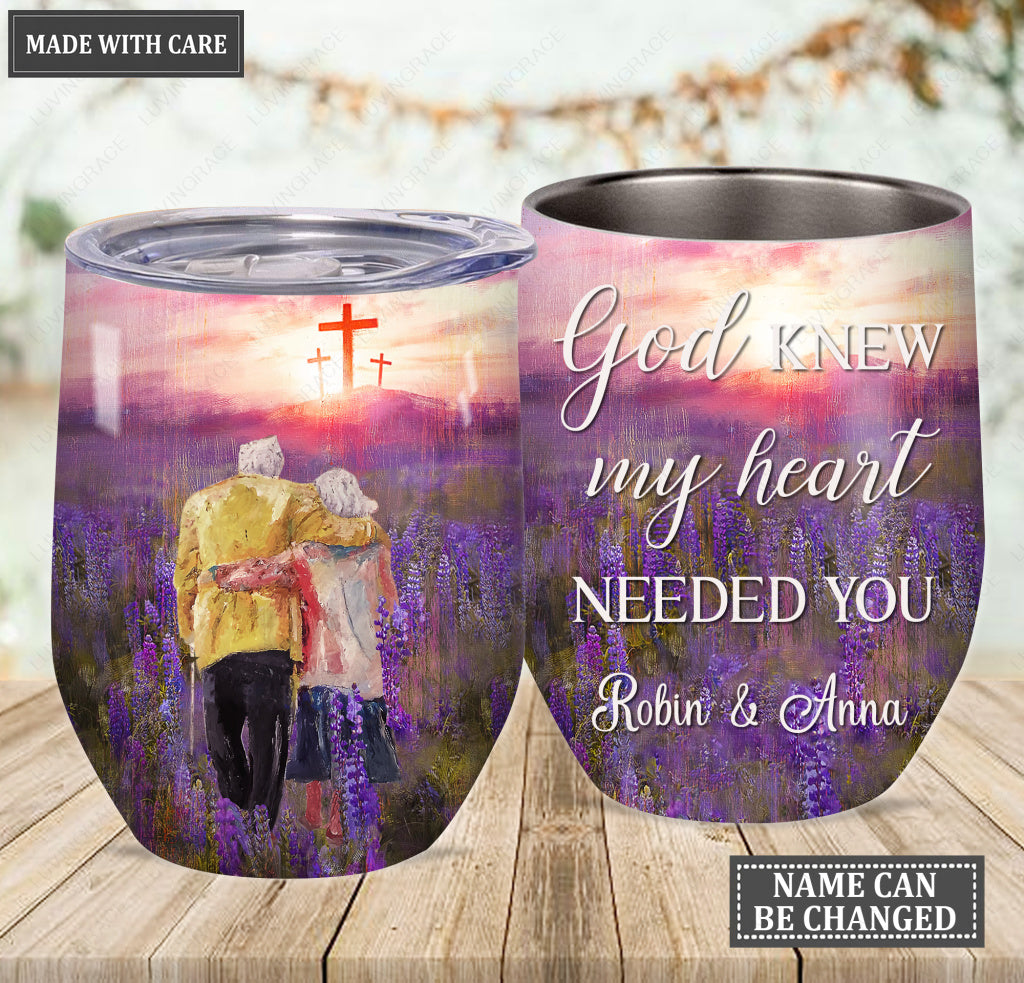 Personalized Lavender Couple God Knew My Heart Needed You Wine Tumbler