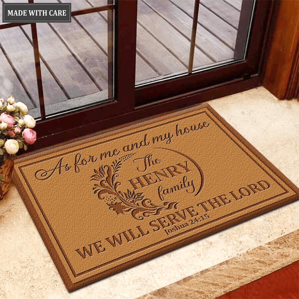 Personalized Floral Family Name Serve The Lord Doormat