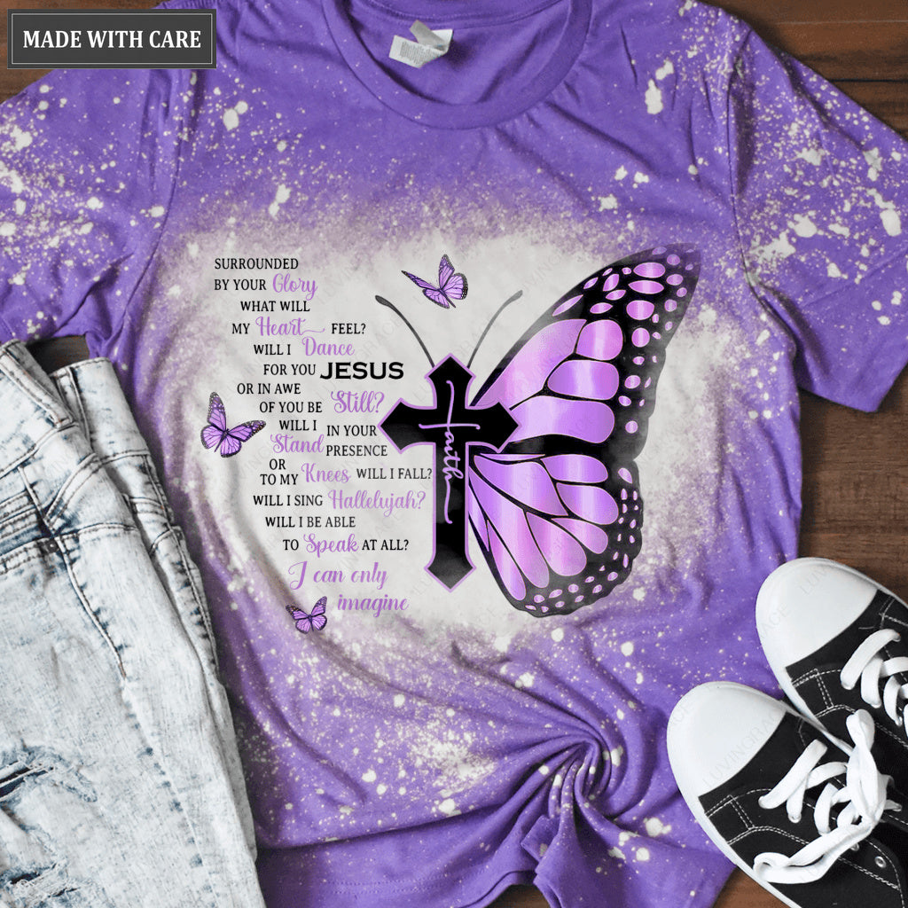Purple Butterfly By Glory Bleached T-Shirt