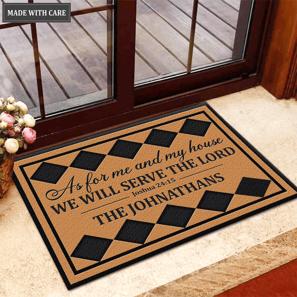 Special Square Plaid Personalized Serve The Lord Doormat