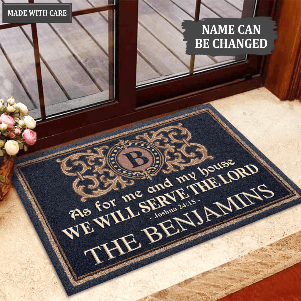 Personalized Doormat My Family Serve The Lord Monogram