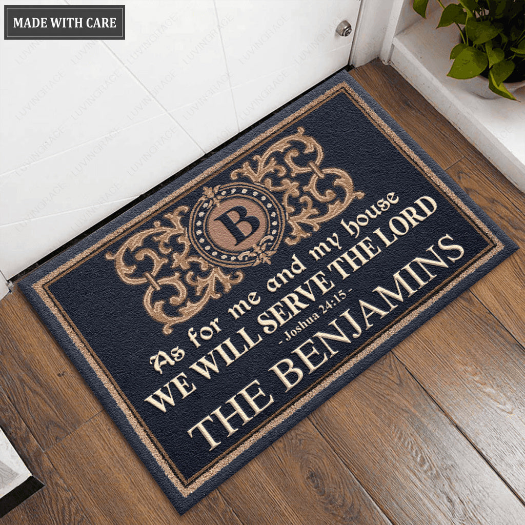 Personalized Doormat My Family Serve The Lord Monogram