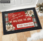 Christmas Poinsettia Serve The Lord Personalized Doormat