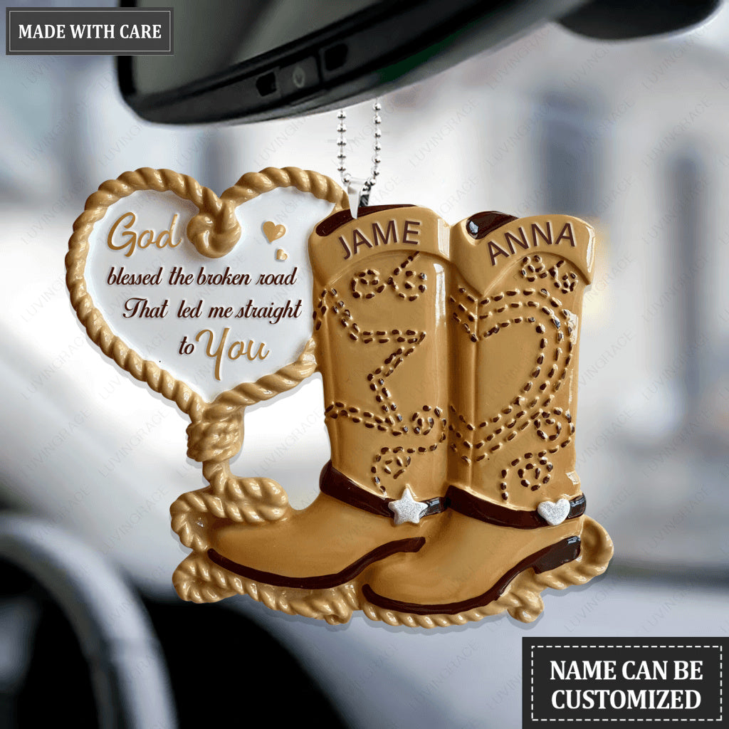Cowboy Boots Couple God Blessed Personalized Ornament