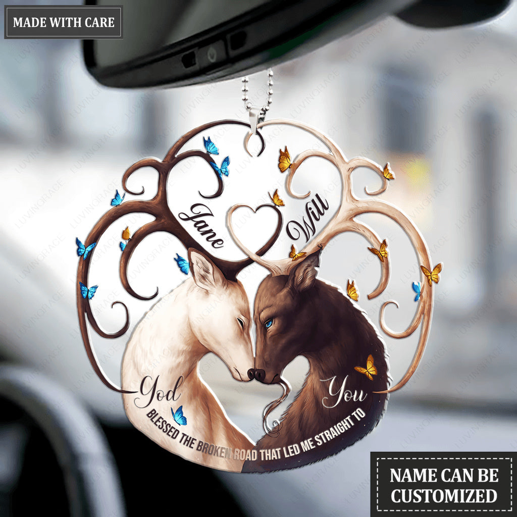 Deer In Love God Blessed Personalized Ornament