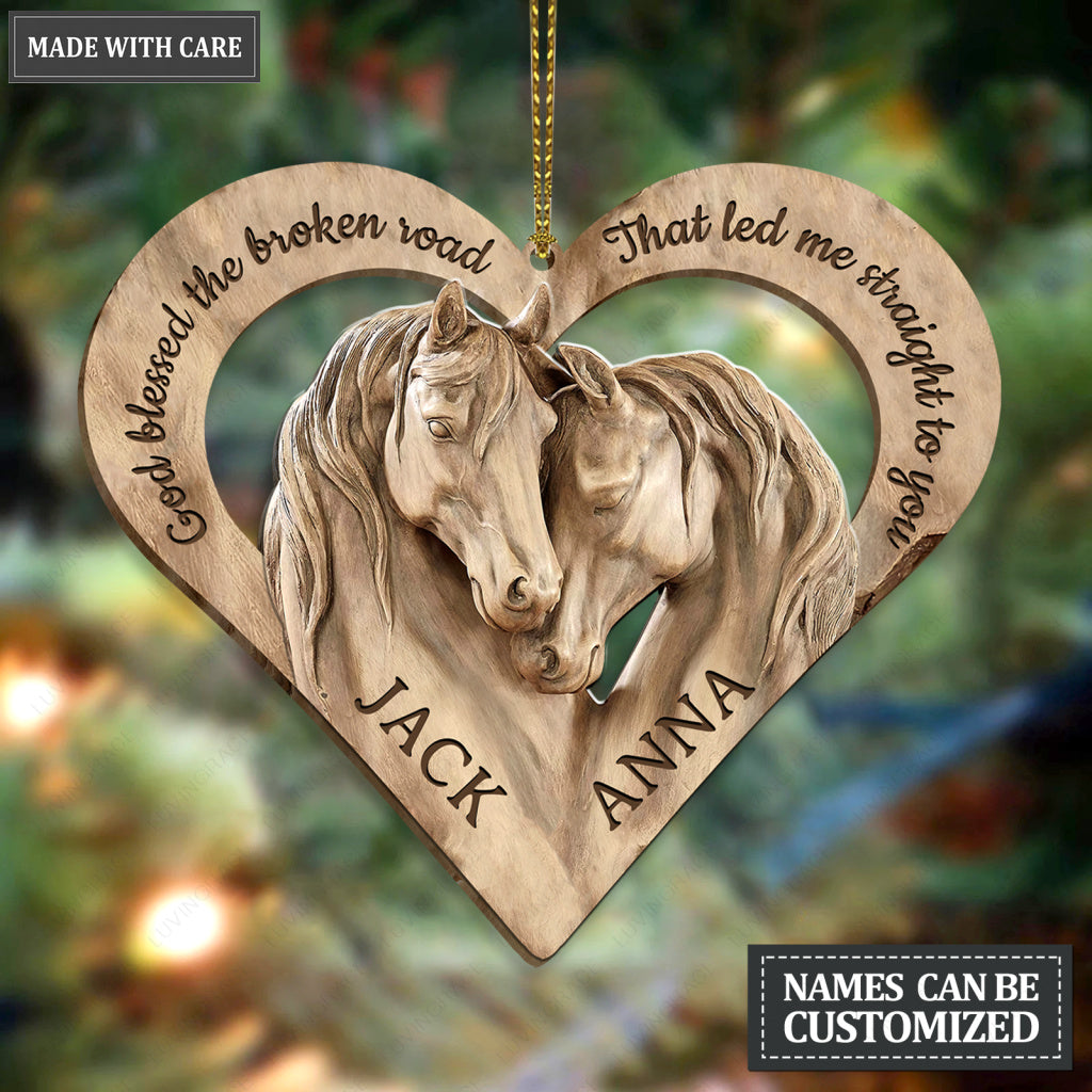Loving Horses God Blessed Personalized Wooden Ornament