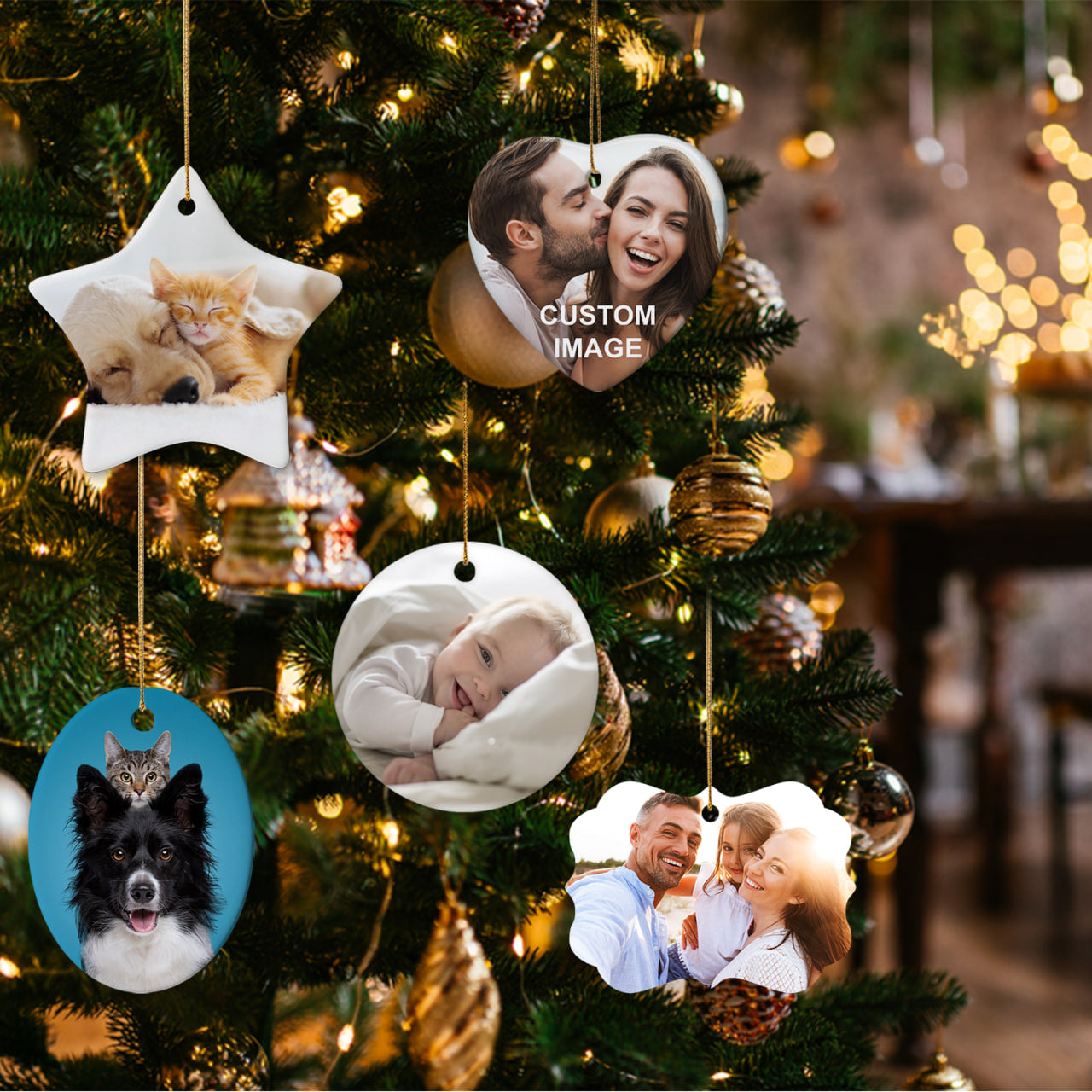 Custom Car Rear View Mirror Hanging Ornament with Photo - Personalized Ceramic Picture Car Pendant Decor