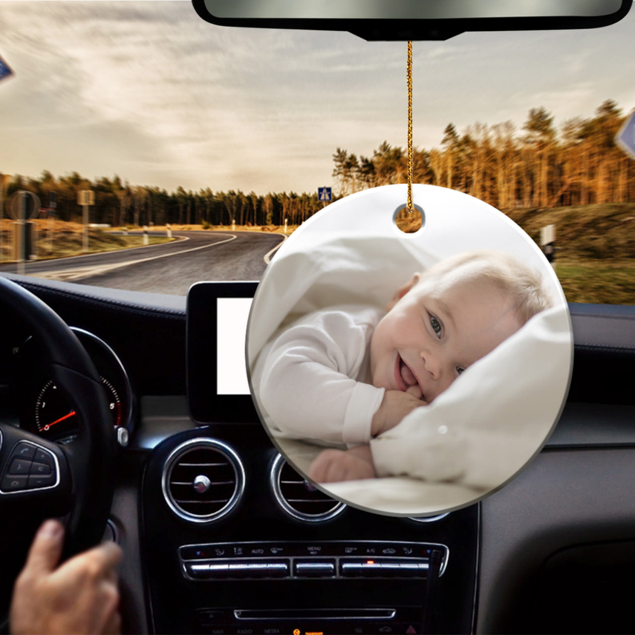Custom Car Rear View Mirror Hanging Ornament with Photo - Personalized Ceramic Picture Car Pendant Decor