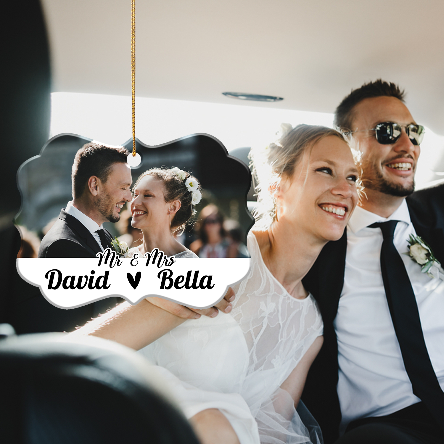 Custom Wedding Gifts for Couple Mr & Mrs Ornament with Photo - Personalized Ceramic Picture Car Pendant Decor