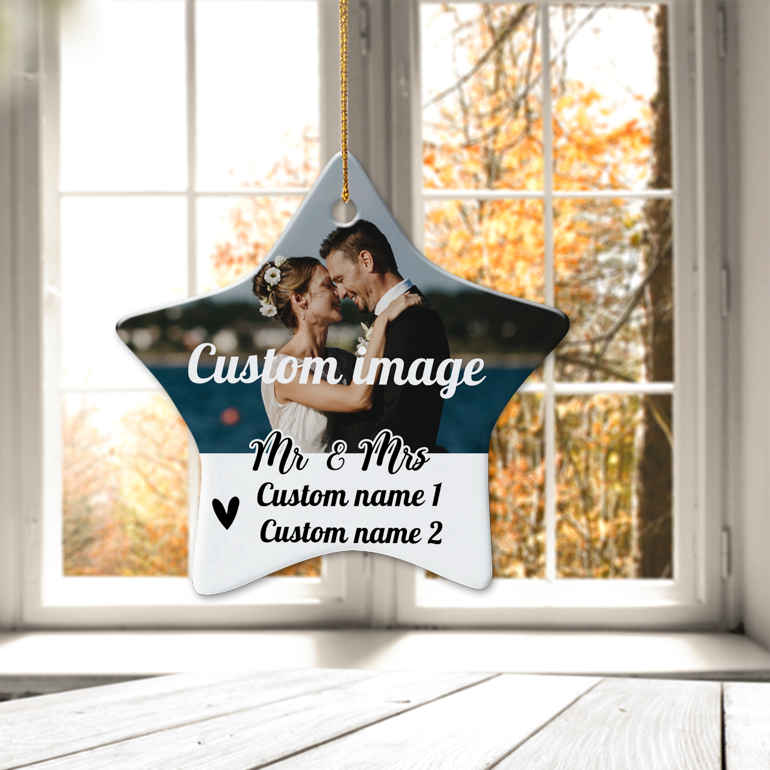 Custom Wedding Gifts for Couple Mr & Mrs Ornament with Photo - Personalized Ceramic Picture Car Pendant Decor