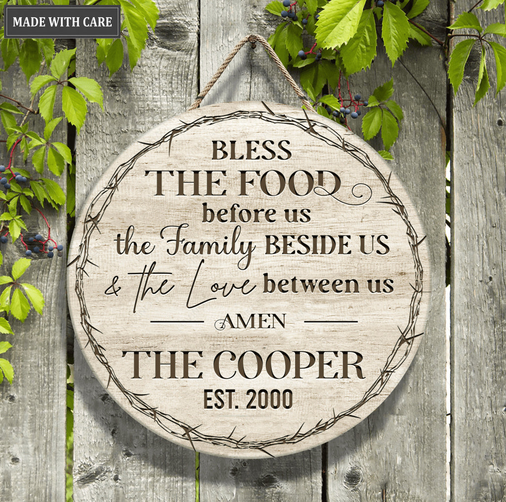 Personalized Bless The Food Family Love Wood Circle Sign