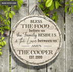 Personalized Bless The Food Family Love Wood Circle Sign
