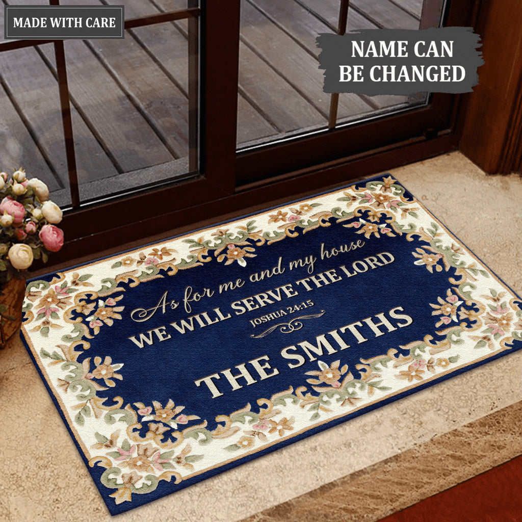 Royal In Blue Serve The Lord Personalized Doormat