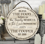 Personalized Bless The Food Family Love Wood Circle Sign