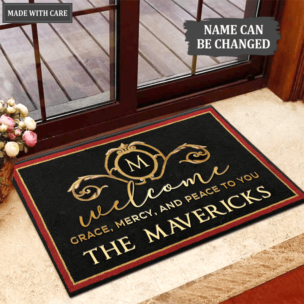 Welcome Grace Mercy And Peace Personalized Doormat
