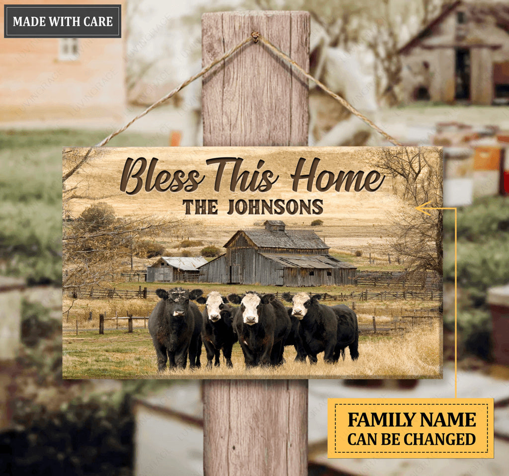Personalized Bless This Home Farm House Rectangle Wood Sign