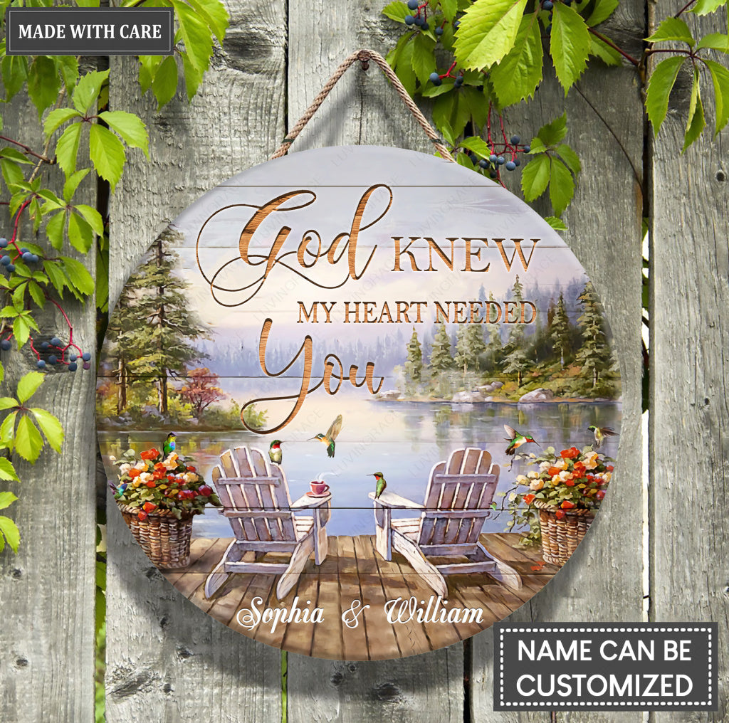 Personalized God Knew You And Me Wood Circle Sign