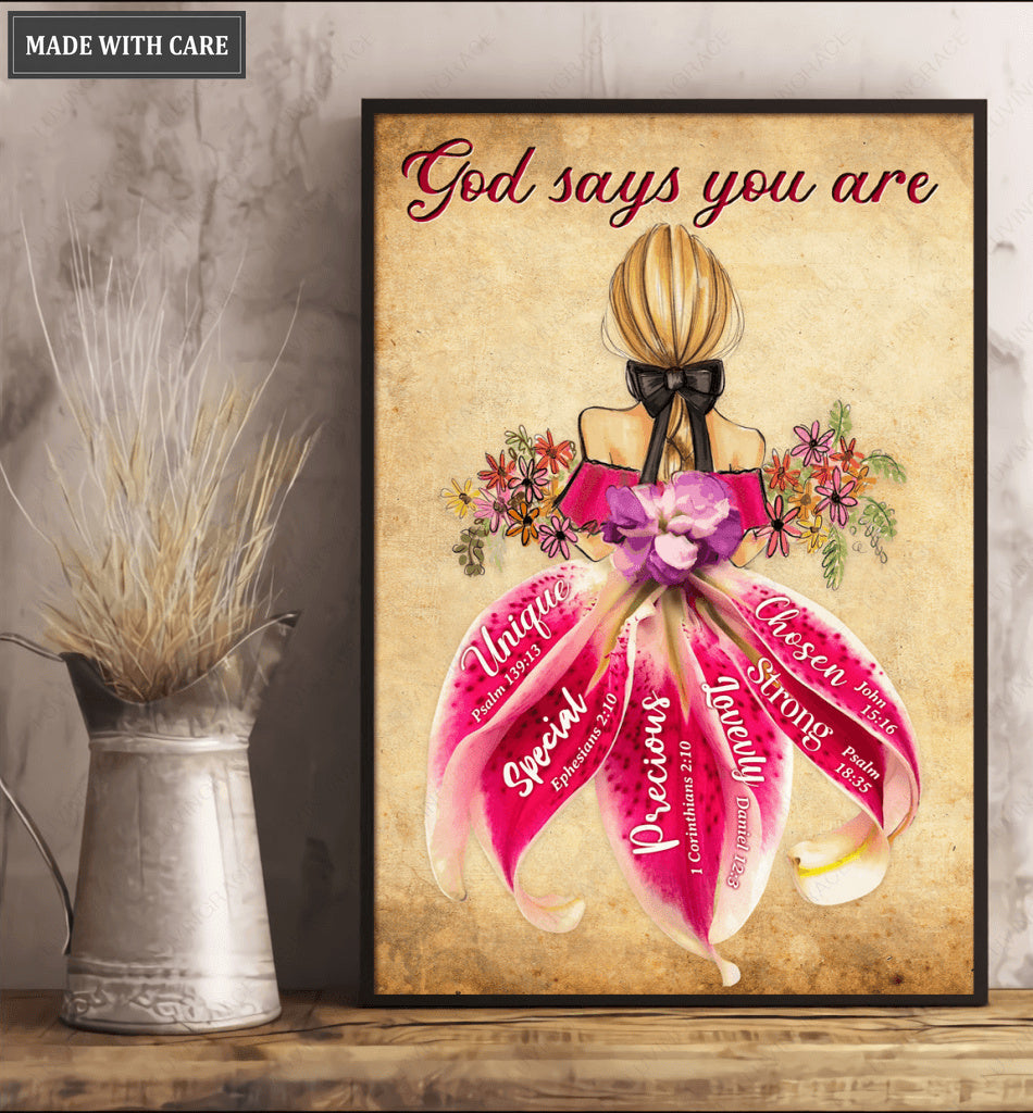God Says You Are Flower Petal Dress Wall Art