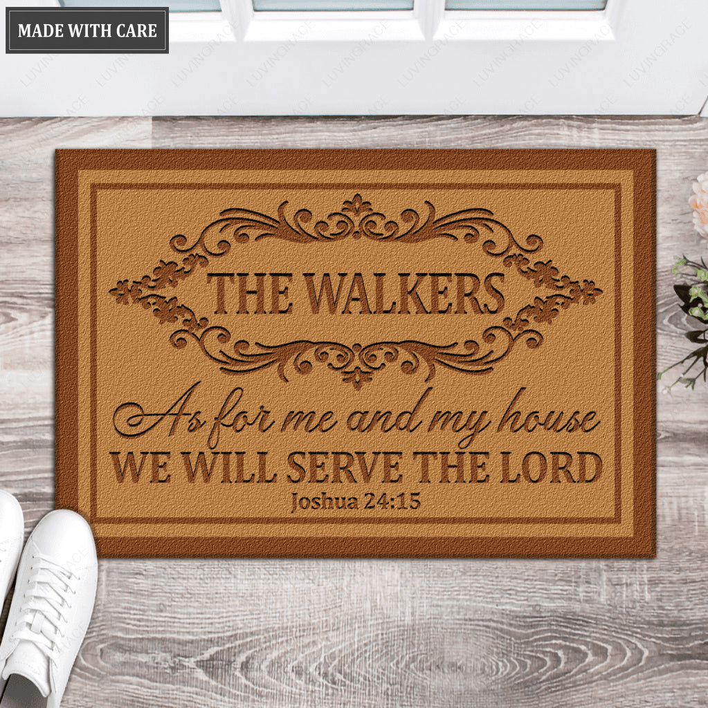 Personalized Our Family Serve Lord Doormat