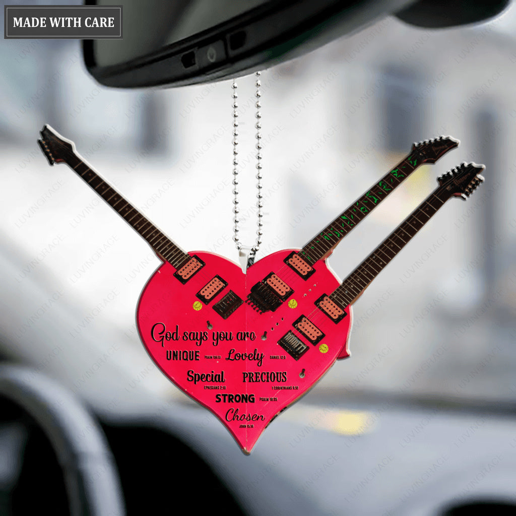 Miniature Guitar Heart God Says You Are Ornament