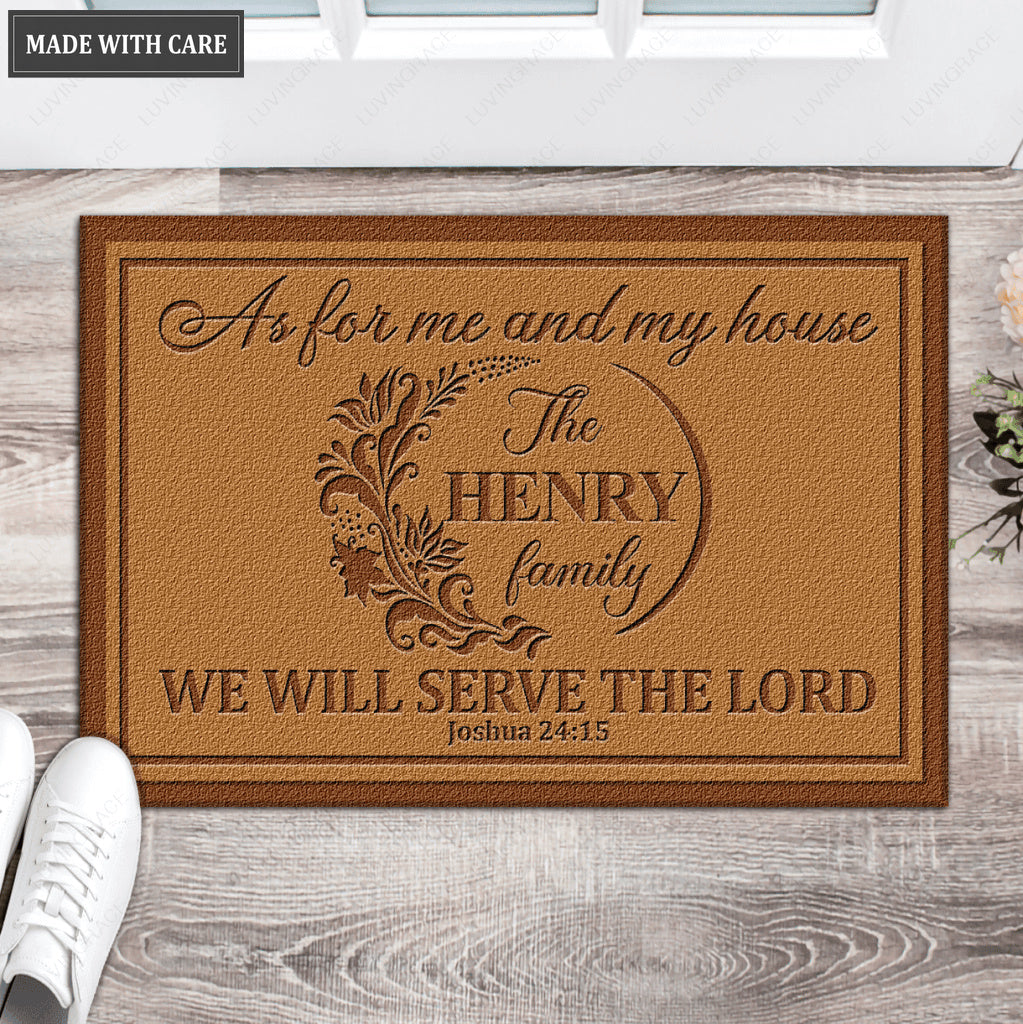 Personalized Floral Family Name Serve The Lord Doormat