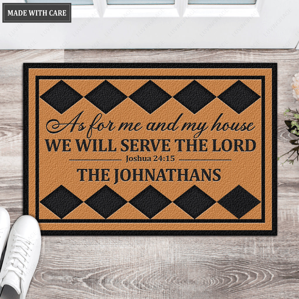 Special Square Plaid Personalized Serve The Lord Doormat