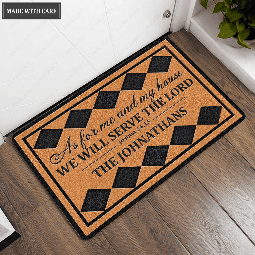 Special Square Plaid Personalized Serve The Lord Doormat