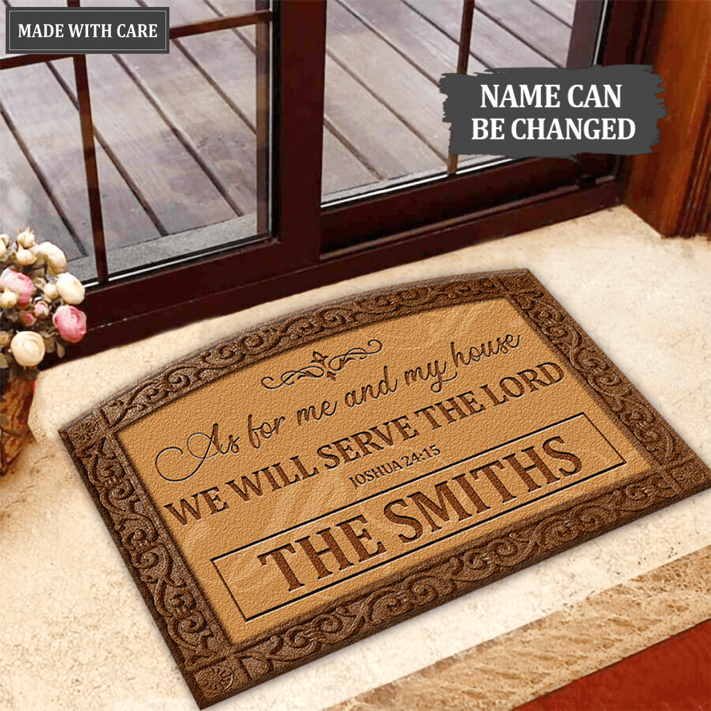 Personalized Entryway Shaped Doormat Serve The Lord