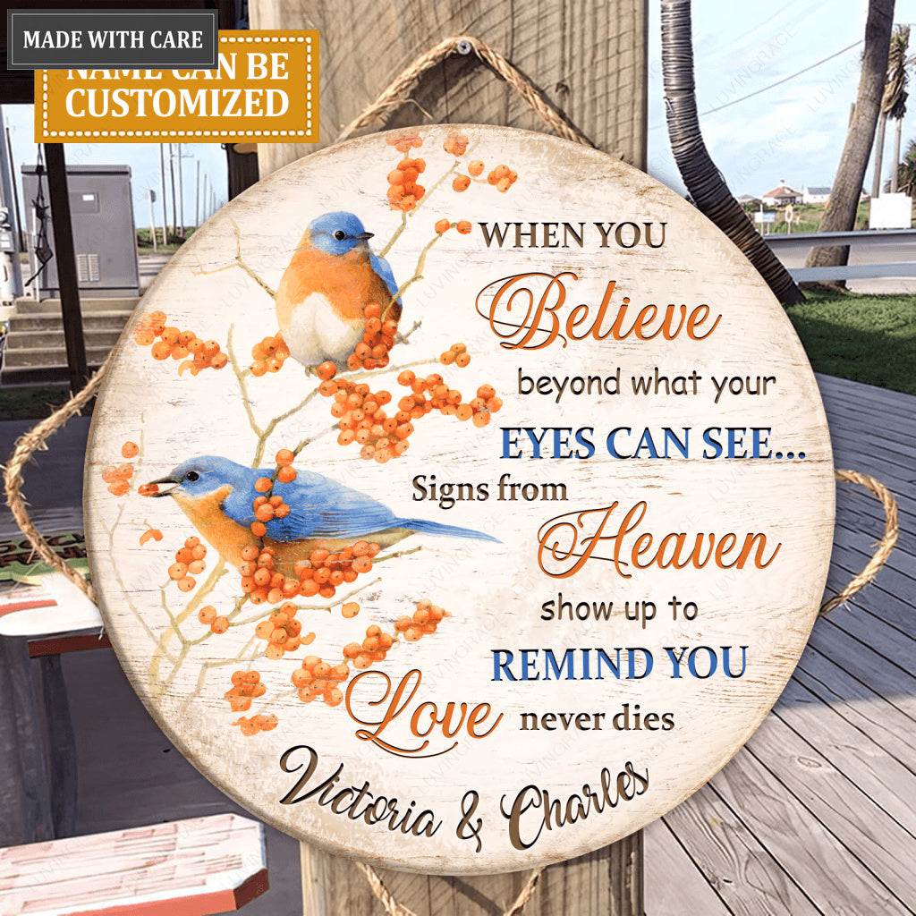 Personalized Orange When You Believe Wood Circle Sign