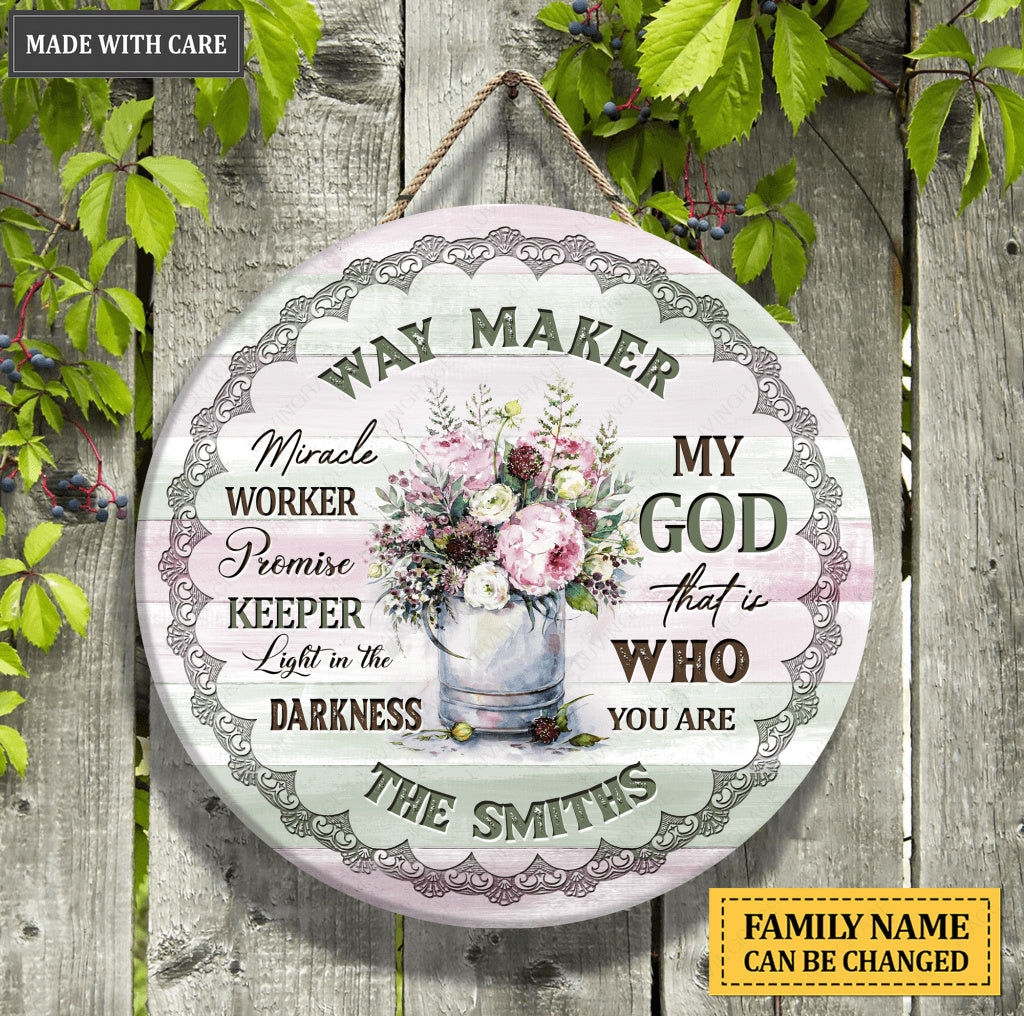 Personalized Waymaker Flower Por Wood Circle Sign