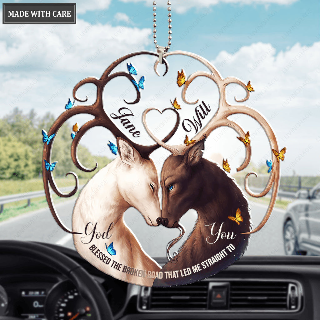 Deer In Love God Blessed Personalized Ornament
