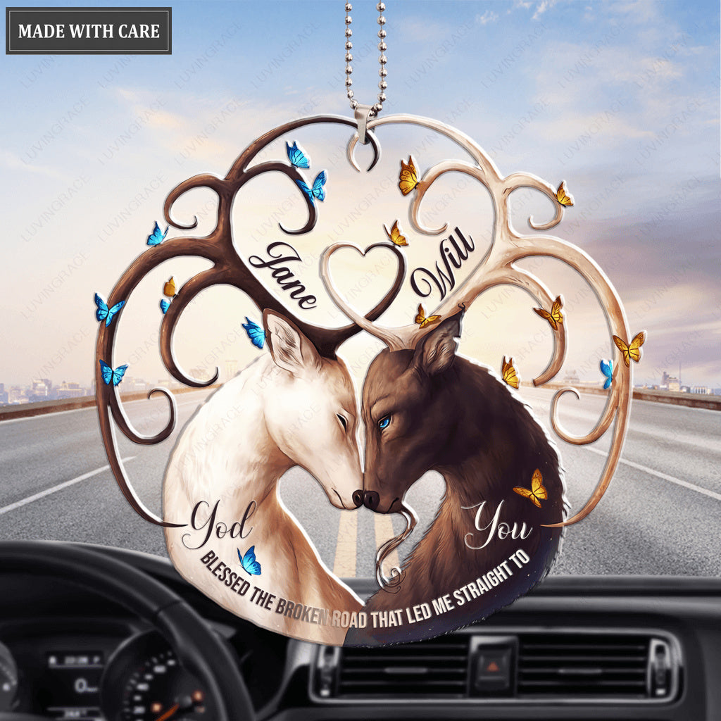 Deer In Love God Blessed Personalized Ornament